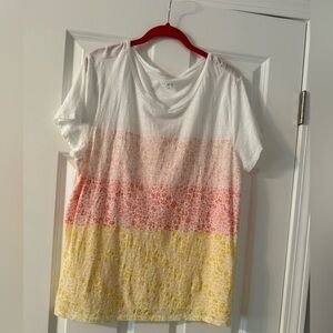 Loft Outlet | White Orange Yellow Striped Short Sleeve Tee | Size XL